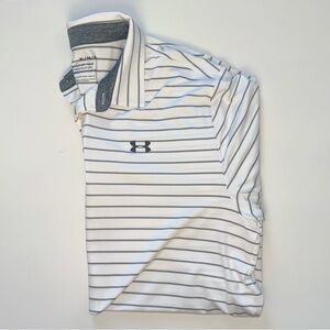 Under Armour Men's White and Gray Striped Polo